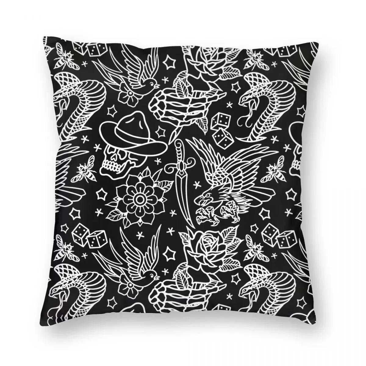 American Traditional Tattoo Flash Square Pillowcase Polyester Linen Velvet Zip Decor Throw Pillow Case Room Cushion Cover 45x45