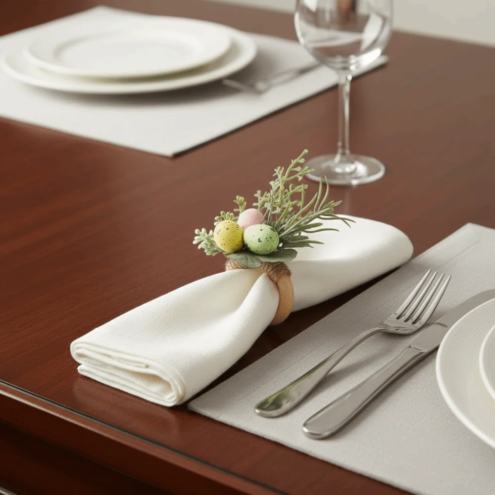 Simulation Easter Napkin Ring Plastic Foam Cartoon Artificial Flower Napkin Ring Bunny Shape Reusable Festive Napkin Buckle