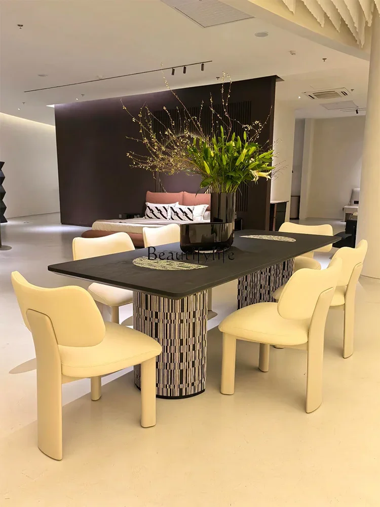 

ls 51 Advanced art creative solid wood dining table modern light luxury rectangular Italian minimalist designer tea table