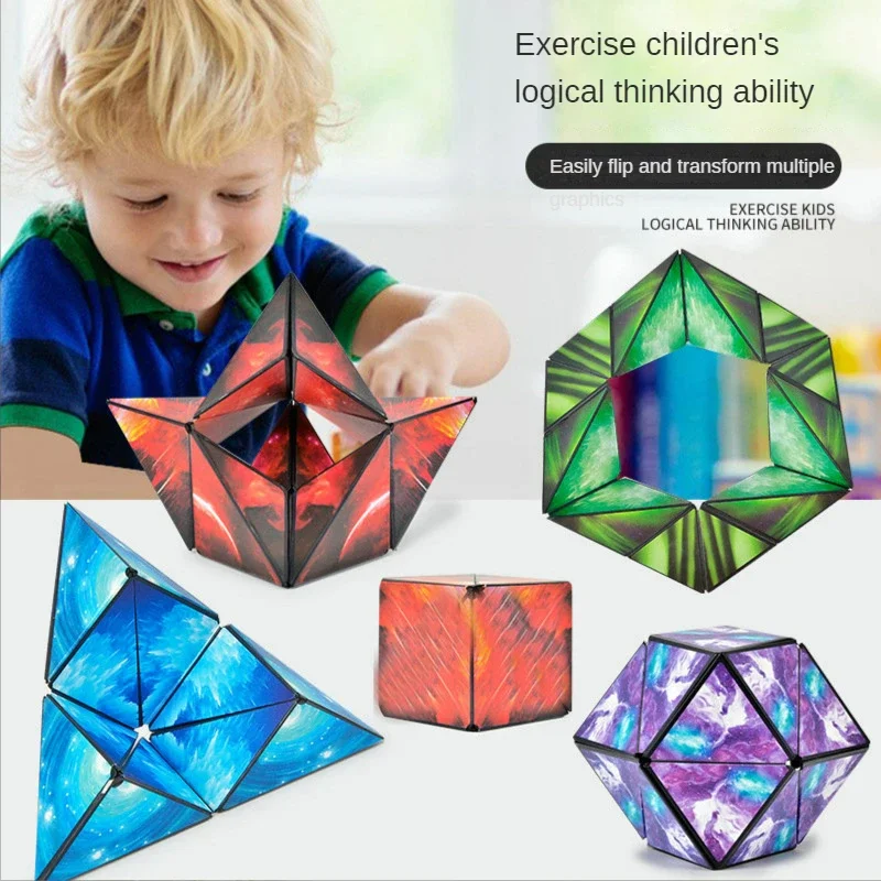 Variety Geometric Changeable Magnetic Magic Cube Anti Stress 3D Decompression Hand Flip Puzzle Cube Kids Reliever Fidget Toy