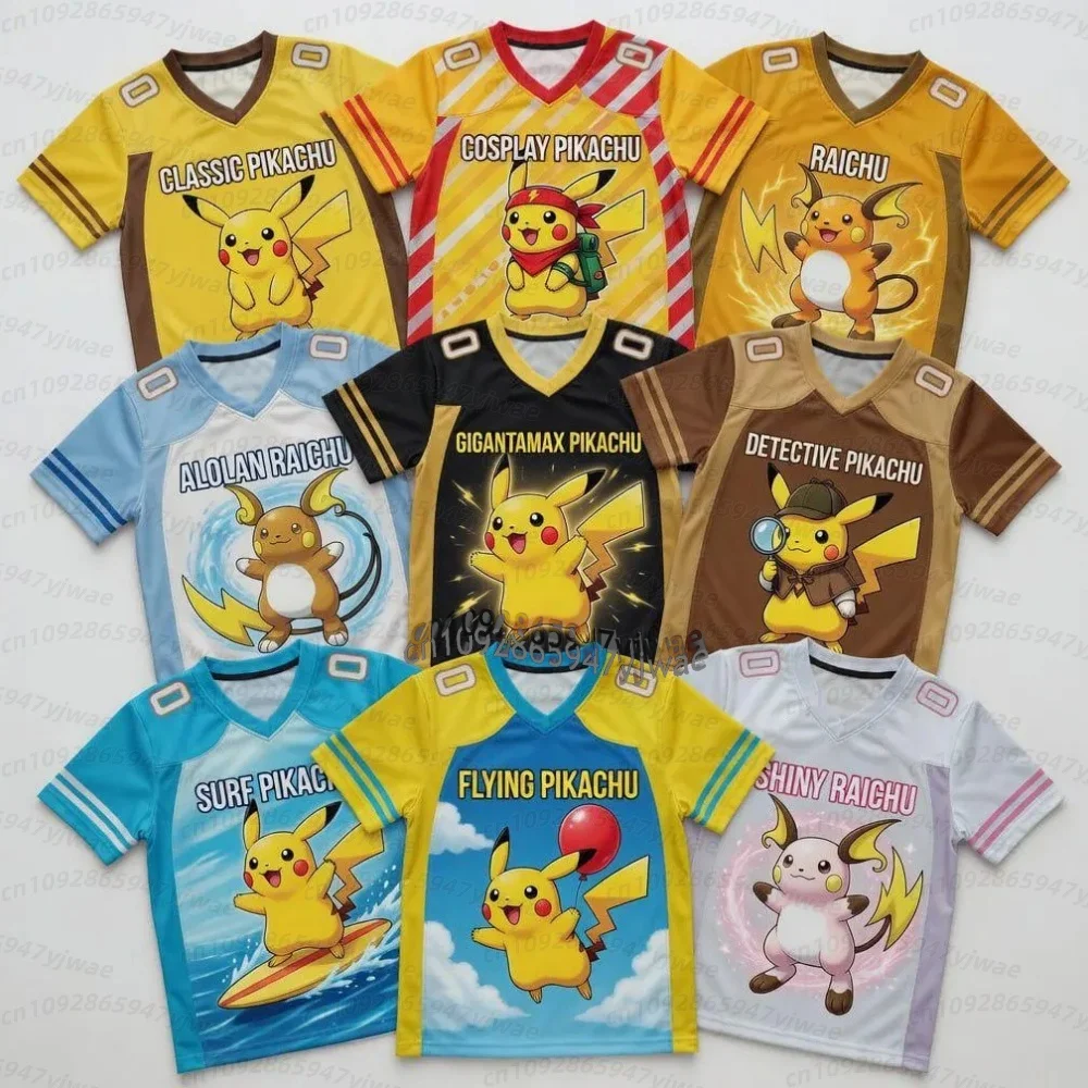 

2026 Men Anime Pikachu Print Football Jerseys For Men Cartoon short sleeve Sports Tshirt Cosplay Tops Y2k women Men T-Shirt