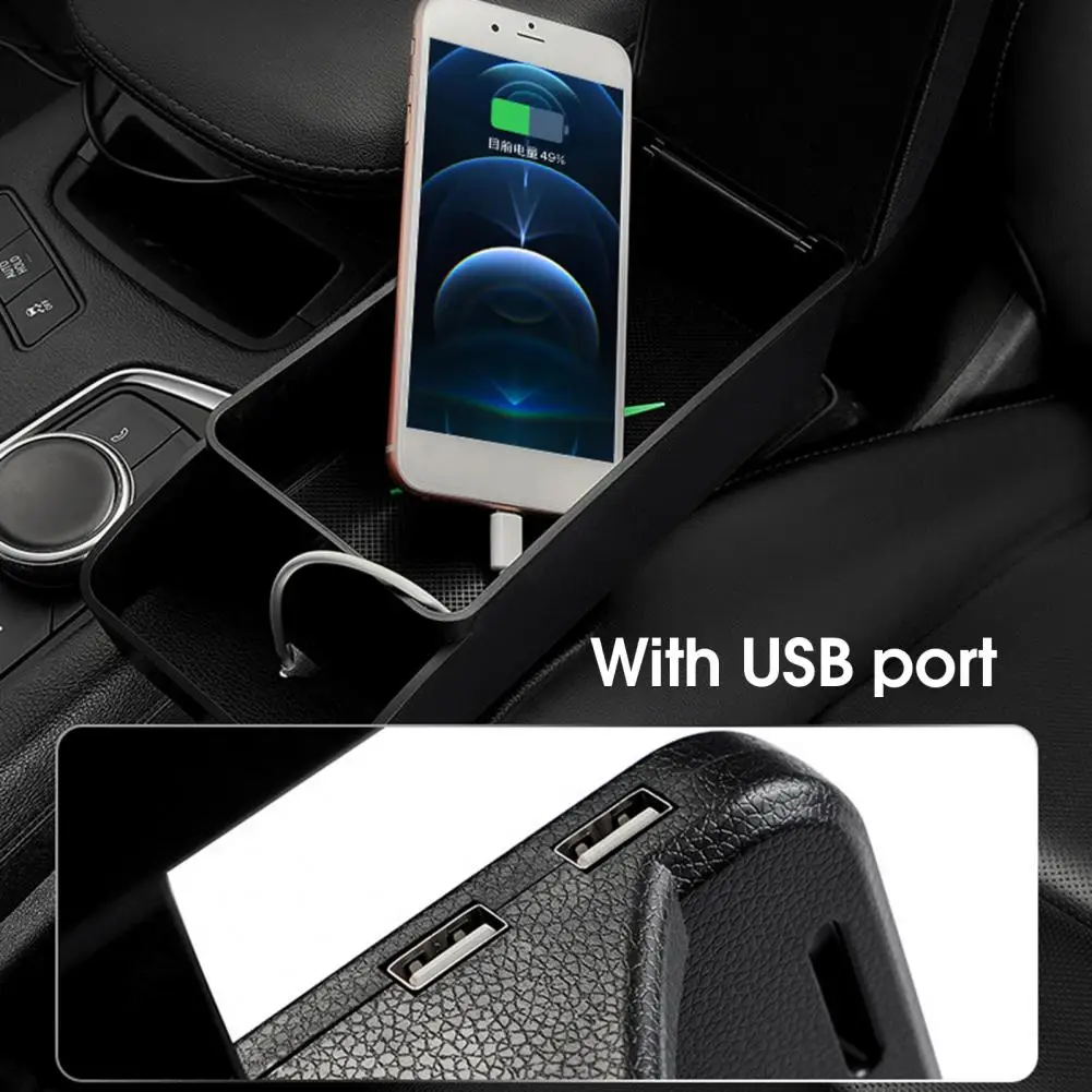 

Seat Clip Slot Storage Box Good Wireless Charging Easy Installation with USB Interface Car Armrest Storage Box for Automobile