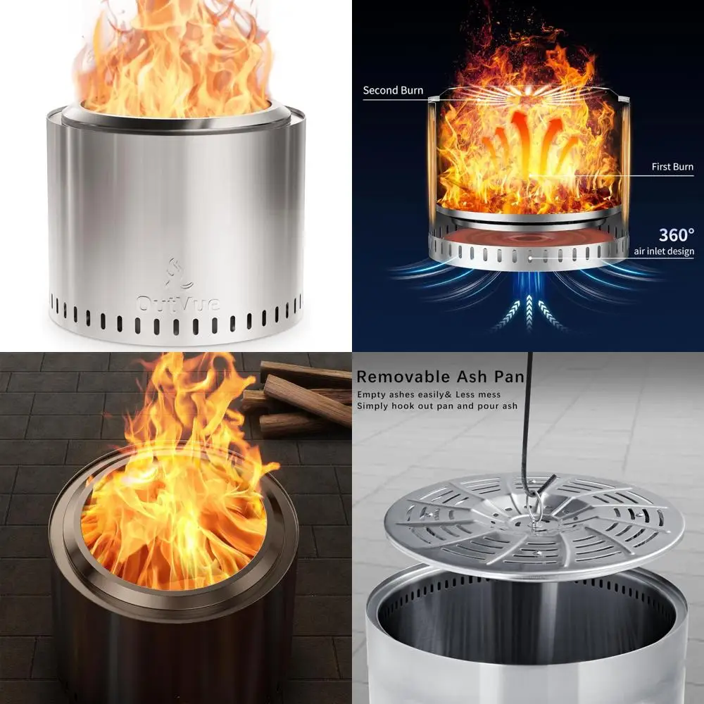 

19.5 inch Stainless Steel Smokeless Fire Pit, Outdoor Smokeless Firepit with Tote Bag&Fire Poker, Wood Burning Fire Pits for Cam