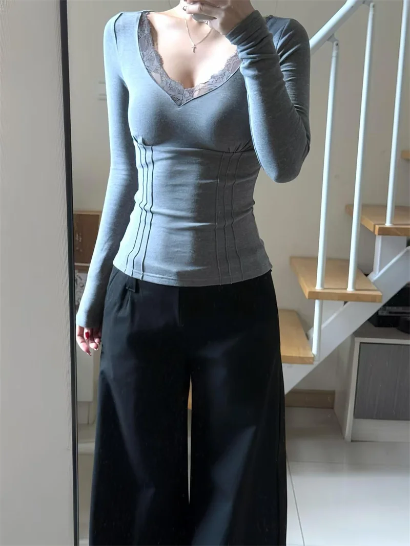 長袖 T シャツ タイト レディース 春 プリーツ裾 フレンチ ロマンチック フェミニン ガール 美しい フリル レイヤー ソフト ディテール ストリートウェア