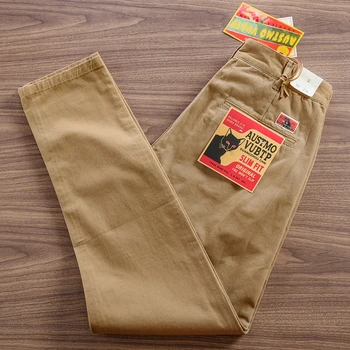 2025 Spring Autumn New American Retro Twill Woven Driving Pants Men's Simple 100% Cotton Washed Chino Straight Casual Trousers 4