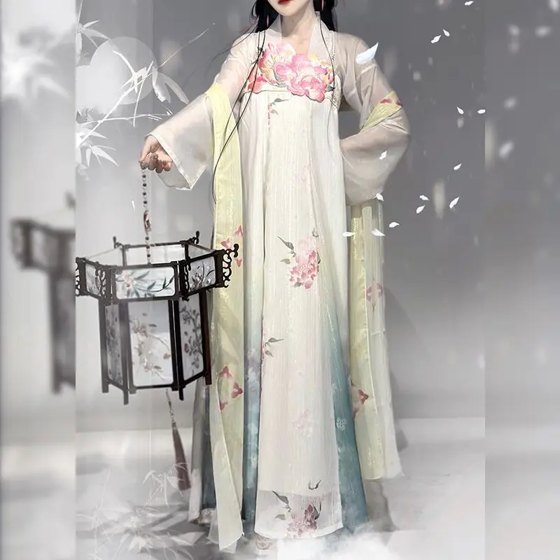 원래 중국 전통 여성 Hanfu 드레스 당나라 스타일 세련된 2025 인쇄 고대 코스프레 댄스 우아한 공주 의상