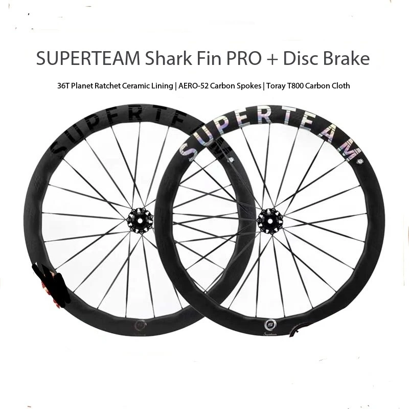 

SUPERTEAM Shark Fin PRO Disc Brake Carbon Wheels Road Bike Cycling Carbon Knife Rim Carbon Rim
