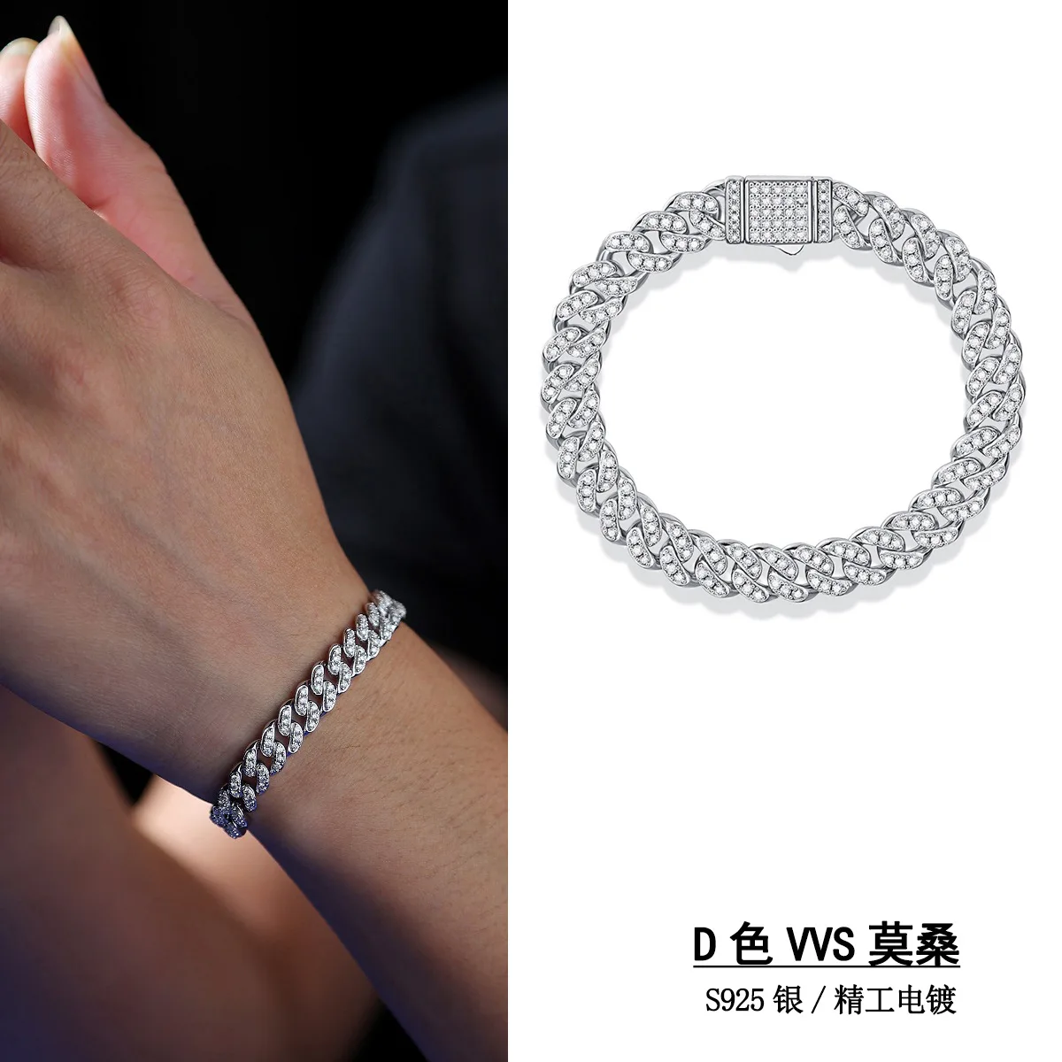 

Трендовый кубинский теннисный браслет из муассанита 2025, роскошные ювелирные изделия из стерлингового серебра, подарок