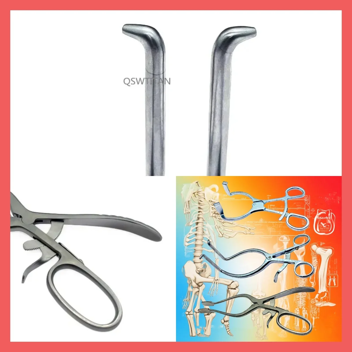 Stainless Steel Orthopedic Instrument: Self-Retaining Forceps Spinal Distractor & Bone Retractor