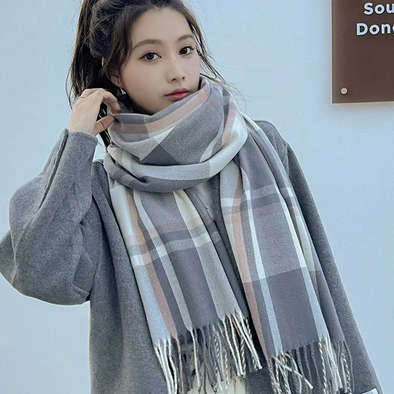 Women Scarf Winter Thick Warm Plaid Scarf Women Korean Couples Neck Warm Scarves Outdoor Wraps With Tassel Casual Shawl Female