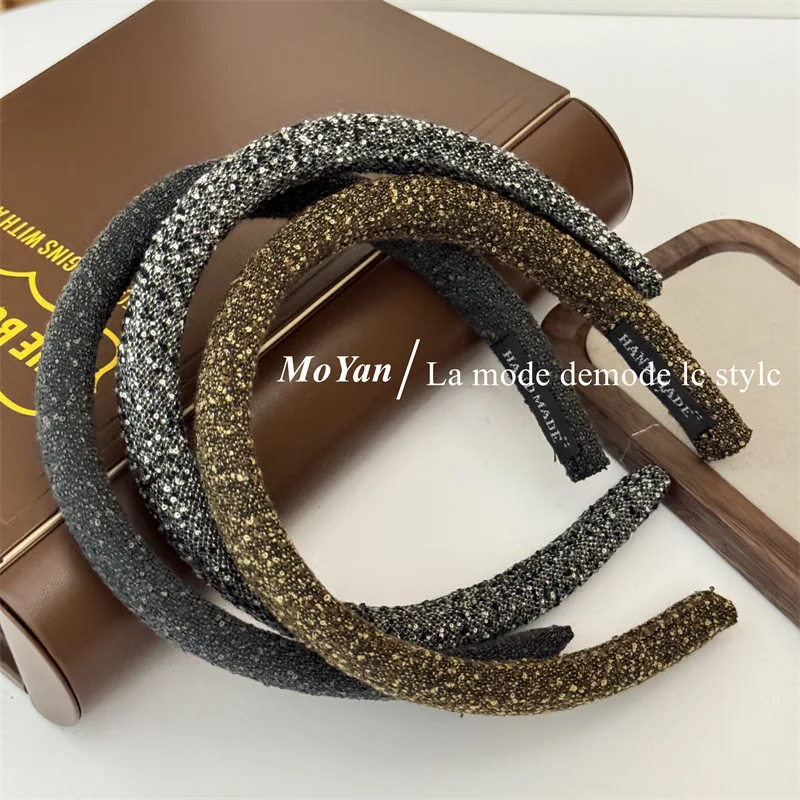 2025 Vintage Black Gray Hair Hoop Hairband for Women Girl Korean style Sweet Cute Fabric Sponge Headband Hair Accessories