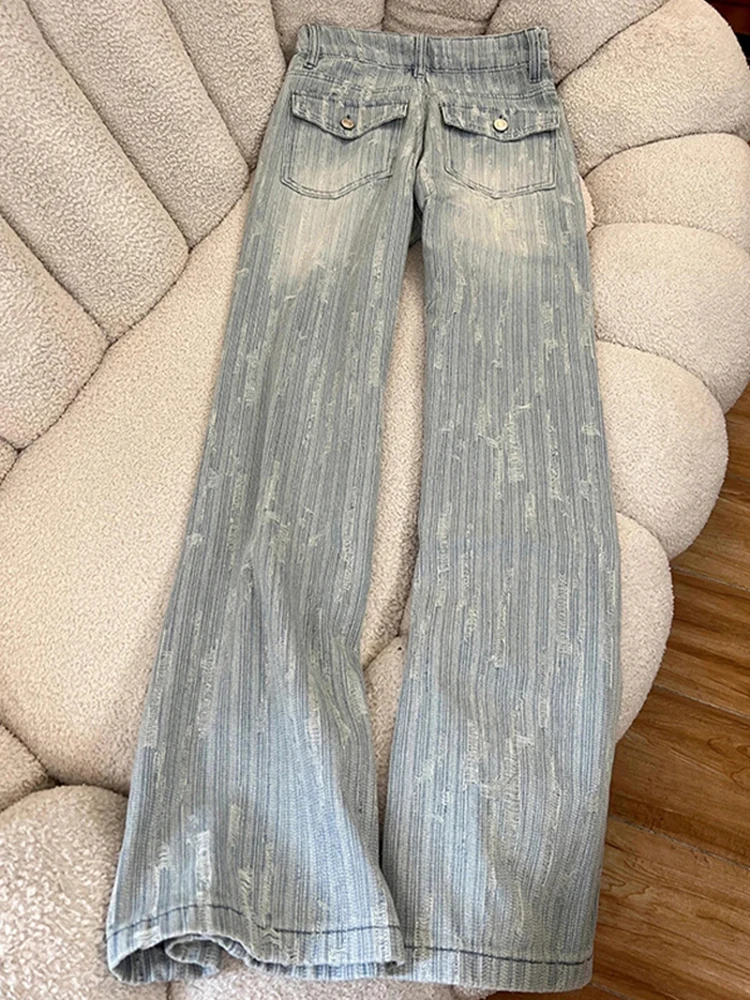 الجاكار فضفاض النساء الجينز المعتاد الخريف عالية الخصر موضة مضيئة الدينيم السراويل عادية بسيطة أنيقة مطوي ضوء اللون بنطلون