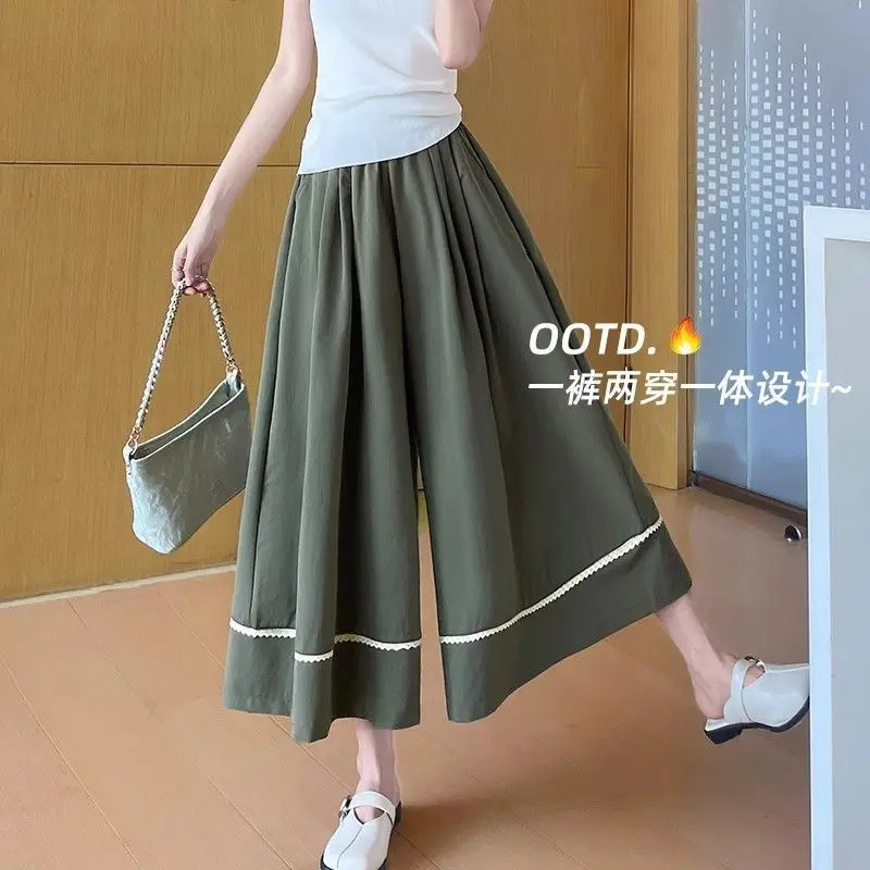 Simplicity Plus Size Contrast Patchwork Street Casual Wide Leg Pants Women Clothing Lazy Style Youth Pants Fashion Trend Summer