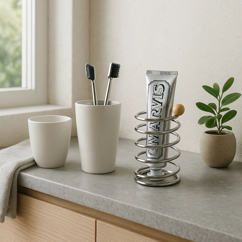 

Italian Minimalist Stainless Steel Toothbrush Holder Open Wall Mounted Bathroom Organizer Multi-Purpose Cup for Home