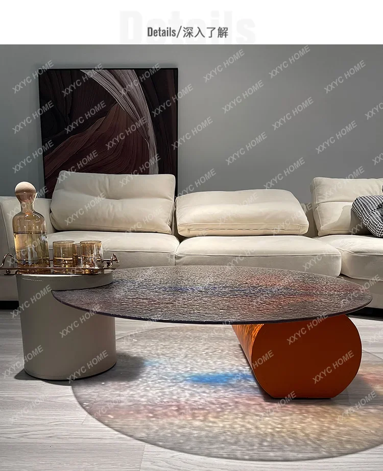 

Minimalist round Marble Water Ripple Glass Plastic Tea Table