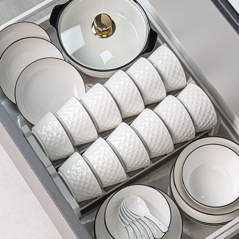 White Full Set Dinner Set Plates Design Aesthetic Elegant Ceramic Dinner Set Bowl Luxury Kitchen Bajilla Ceramica Dinnerware