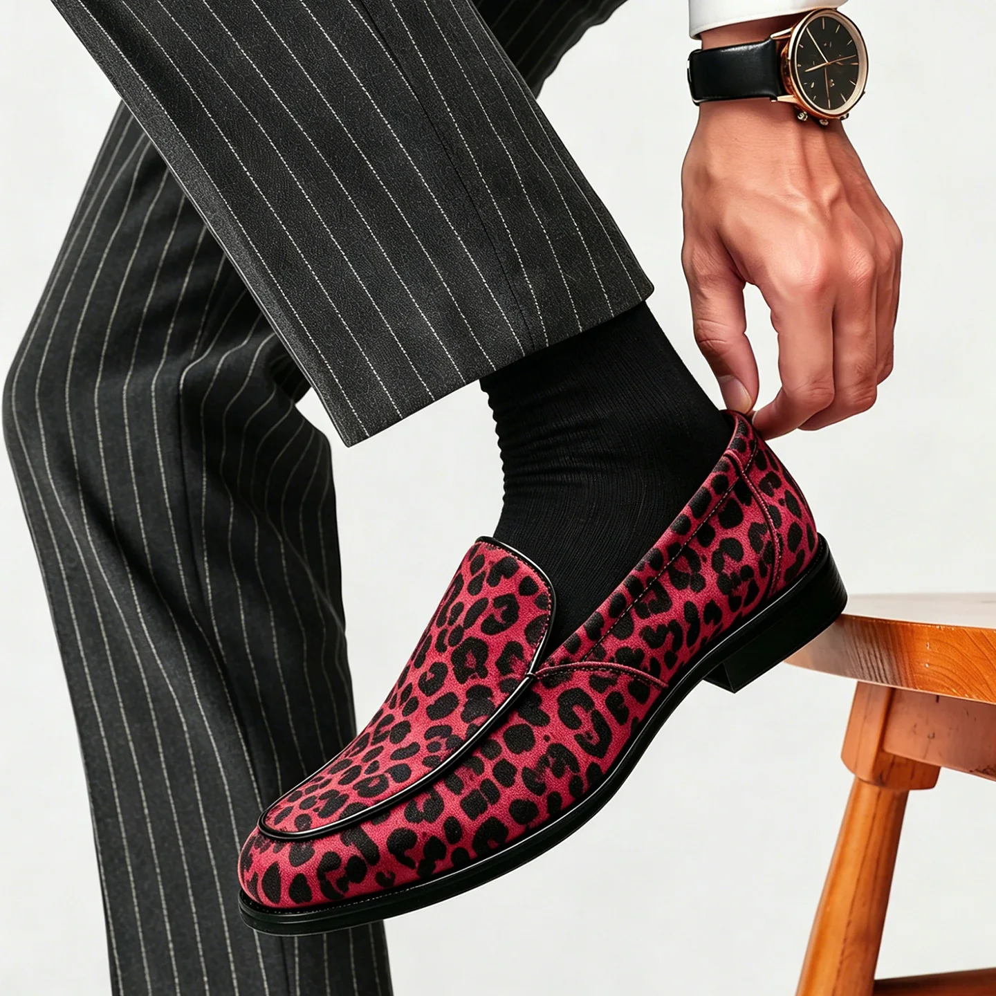 Men Fashionable Leopard Print Loafers Business Casual Leather Slip-On Low Top Plus Size Comfortable Breathable Lightweight Shoes