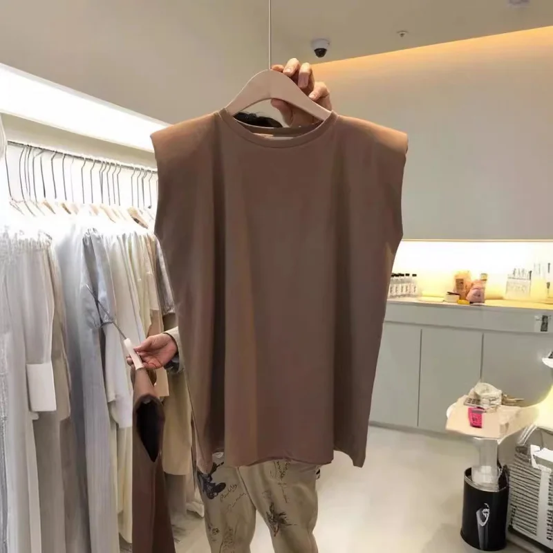 

Solid Color Round Neck Sleeveless T-Shirt, Fashionable And Versatile, Loose And Slimming Casual Vest