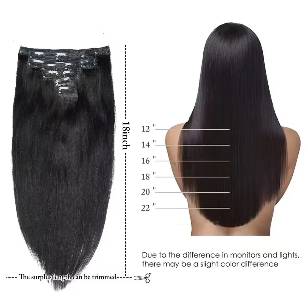 Peruvian Straight Clips in Human Hair Extensions Natural Black 8pcs/Set Full Head Remy Human Hair Clip in Hair Extensions