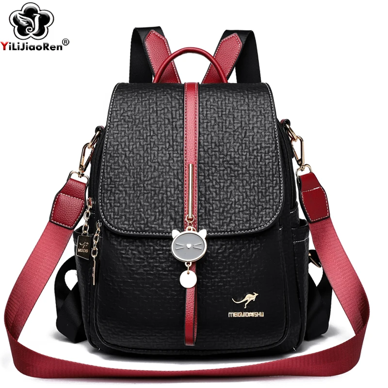Modny plecak dla kobiet Pu Leather Back Pack Ladies Travel Rucksacks Cute Shoulder Bags Designer Large School Bag for Girls