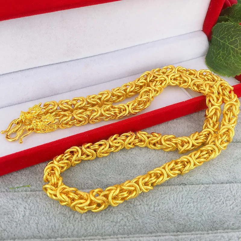 9999 24K Real Gold Necklace Men's Dragon Head Necklace Gold Real Gold Dragon Bone Golds for Men