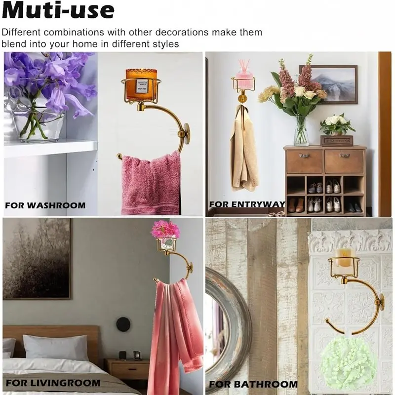 Vintage Candlestick Wall-Mounted Towel Rack With Country-Style Towel Ring Hooks, Sturdy Bathroom Rack
