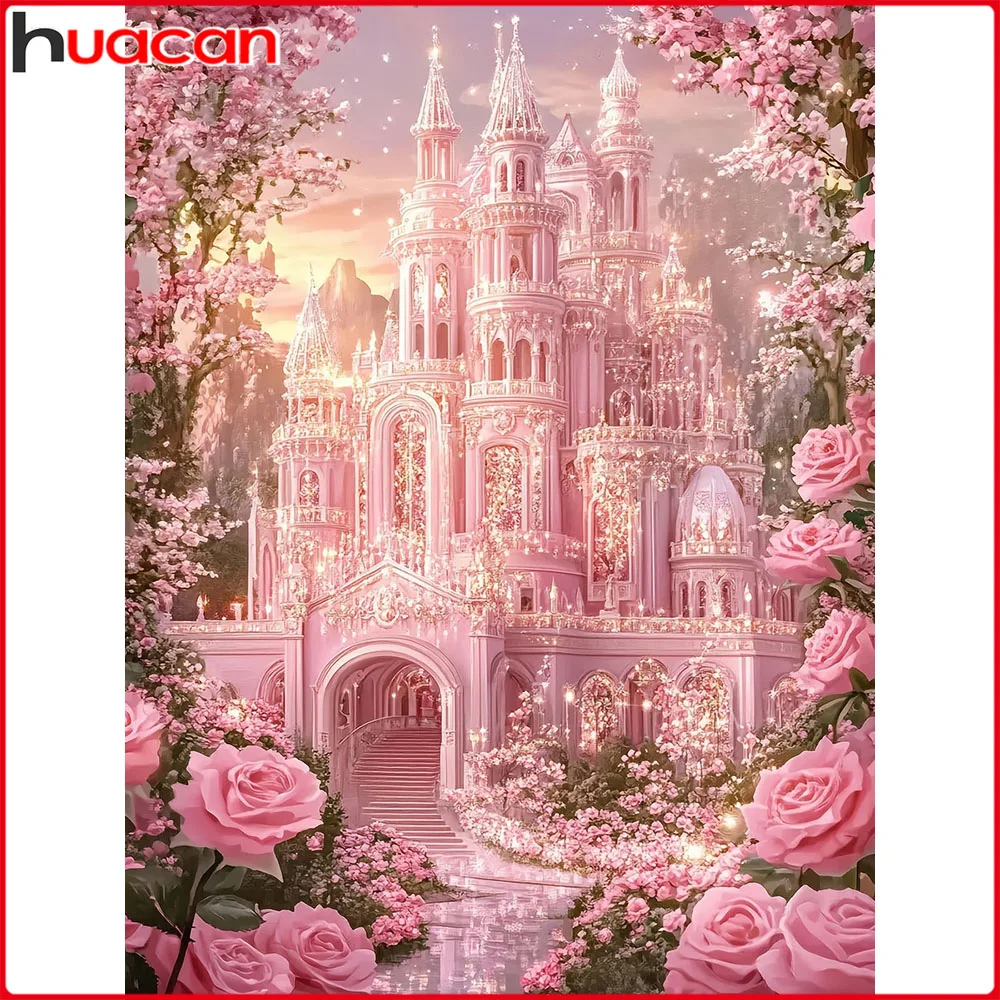 Huacan Neuheiten 2025, Diamantgemälde, Schloss, Rose, Diamantmosaik, Landschaft, Blume, komplettes Set, Geschenk