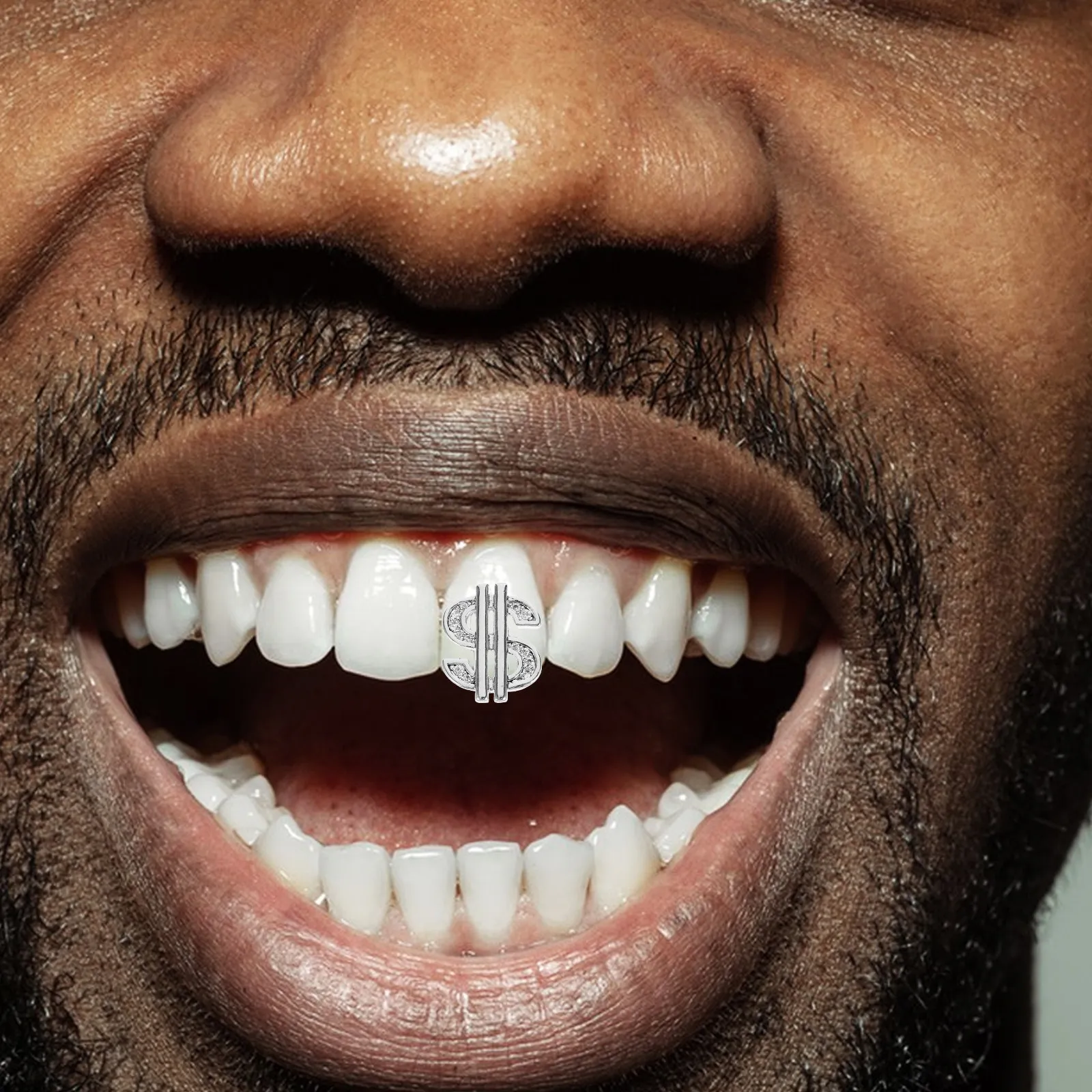 Single Silver Tooth Cap Clip on Grill for Men Hip Hop Rapper Costume Punk Style Fake Tooth Cover Halloween Novelty Mouth Jewelry