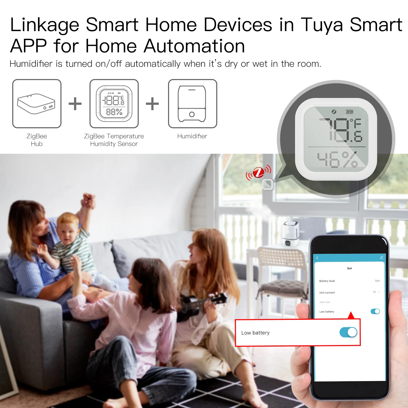 Tuya inteligente zigbee temperatura e umidade sensor higrômetro interior com display lcd digital vida inteligente app controle remoto