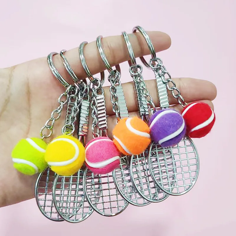 Tennis Racket Keychain - Cute Sport Mini Keychain 6 Color Pendant Car Keyring Sports Key Chain Love Sports Gifts