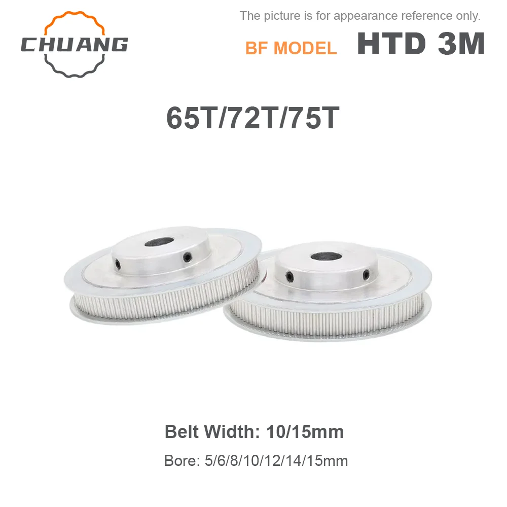 65T/72T/75Teeth HTD 3M Timing Pulley Bore 5~15mm Aluminium Synchronus Keyway Pulley Wheel For Width 10/15mm 3M BF Timing Belt
