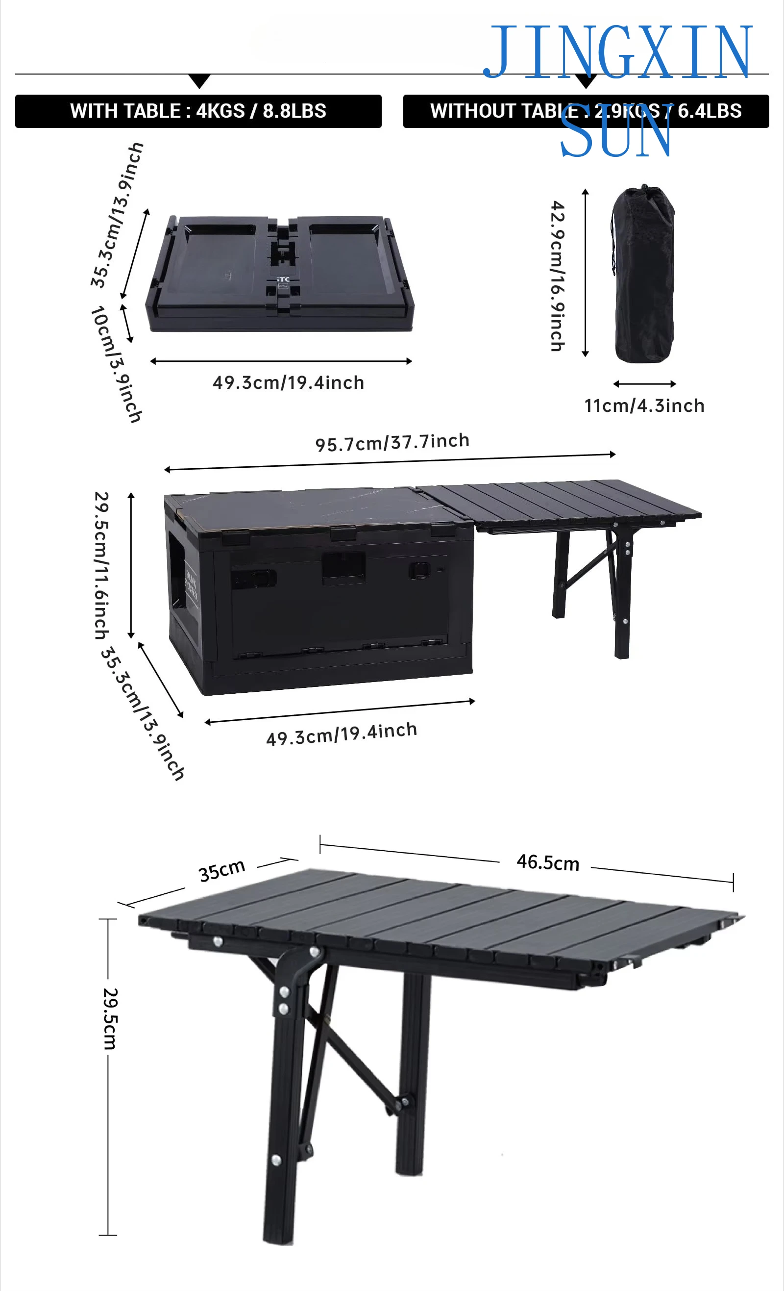 Outdoor camping folding extended side table foldable storage box with table