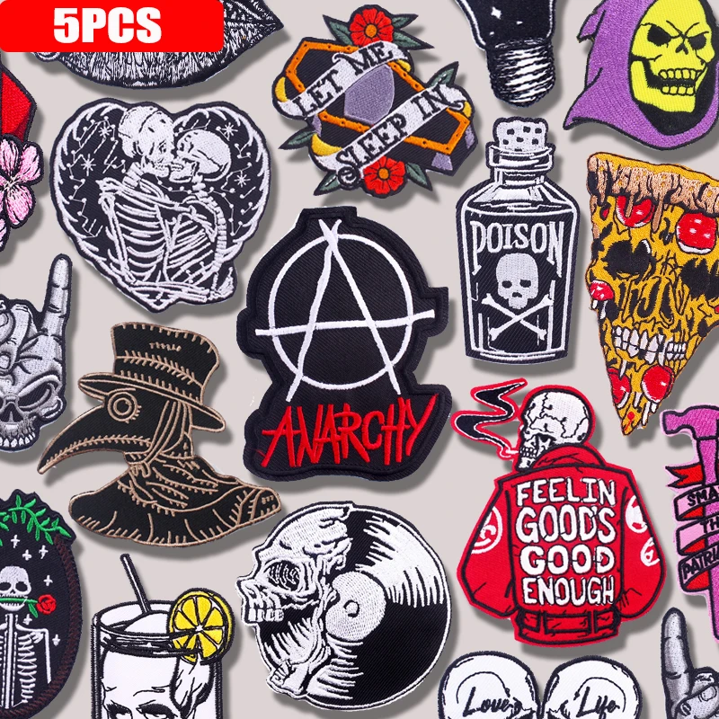 5 Teile/satz Persönlichkeit Schädel Gestickte DIY Punk/Rock Patch Eisen Auf Patches Für Kleidung thermoadhäsive Patches Für Kleidung Abzeichen