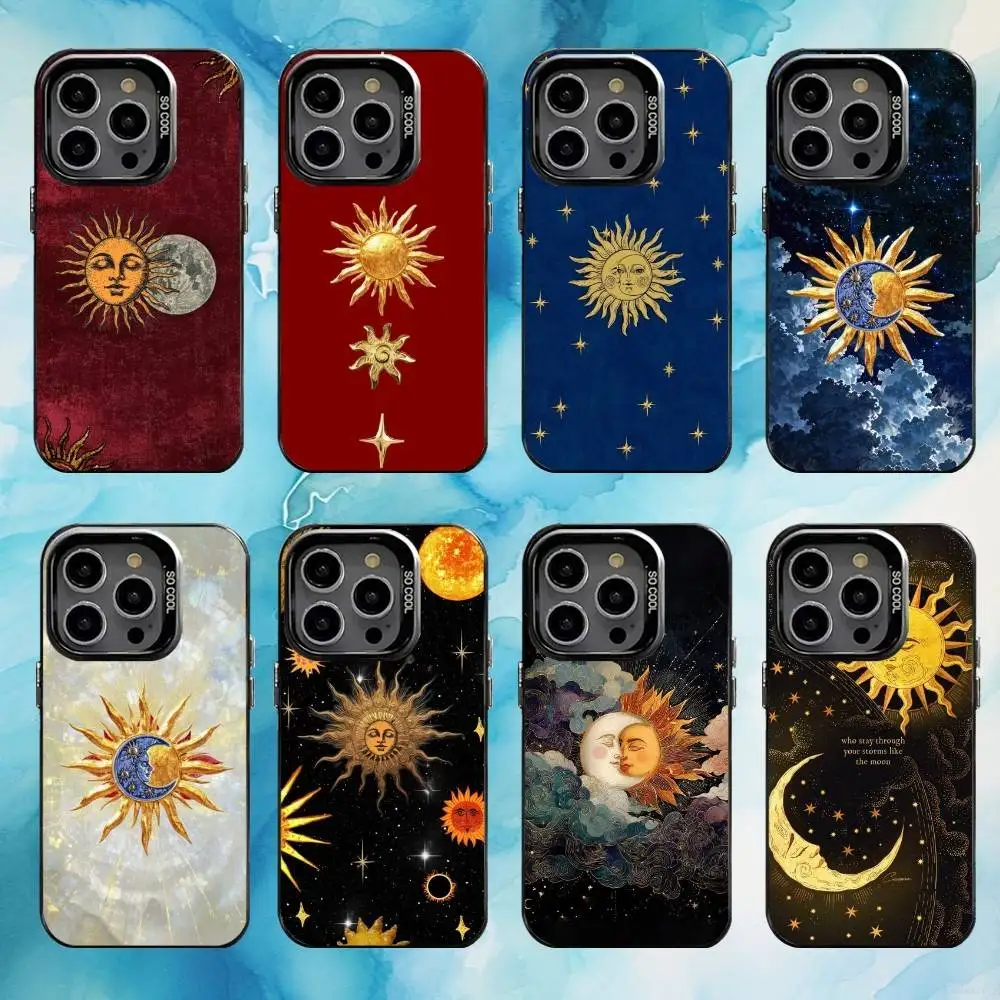 

Abstract Painting Sun And Moon Phone Case For iPhone17,16,15,14,13,12,11 Plus,Pro Max Black Candy Matte Shockproof Cover
