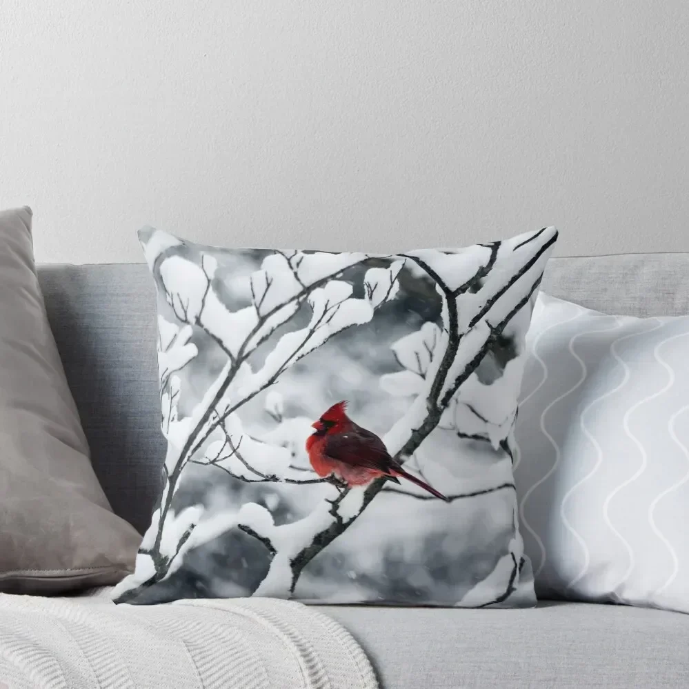 

Cardinal In Snow Covered Tree Throw Pillow Cushion Cover Set bed pillows pillow pillowcase autumn decoration pillow
