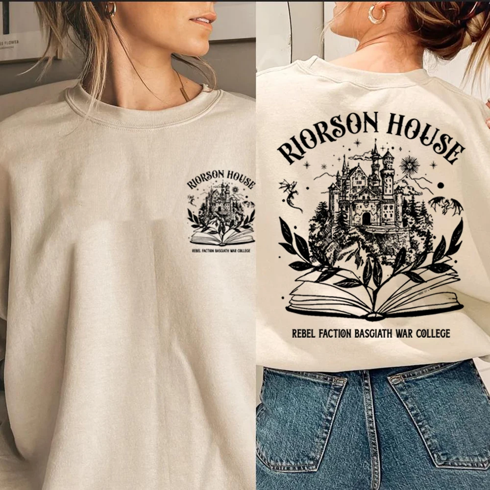 Riorson House Sweatshirt Iron Flame Fourth Wing Shirt Basgiath War College Hoodie 2 Sided Xaden Riorson Dragon Rider Sweatshirts