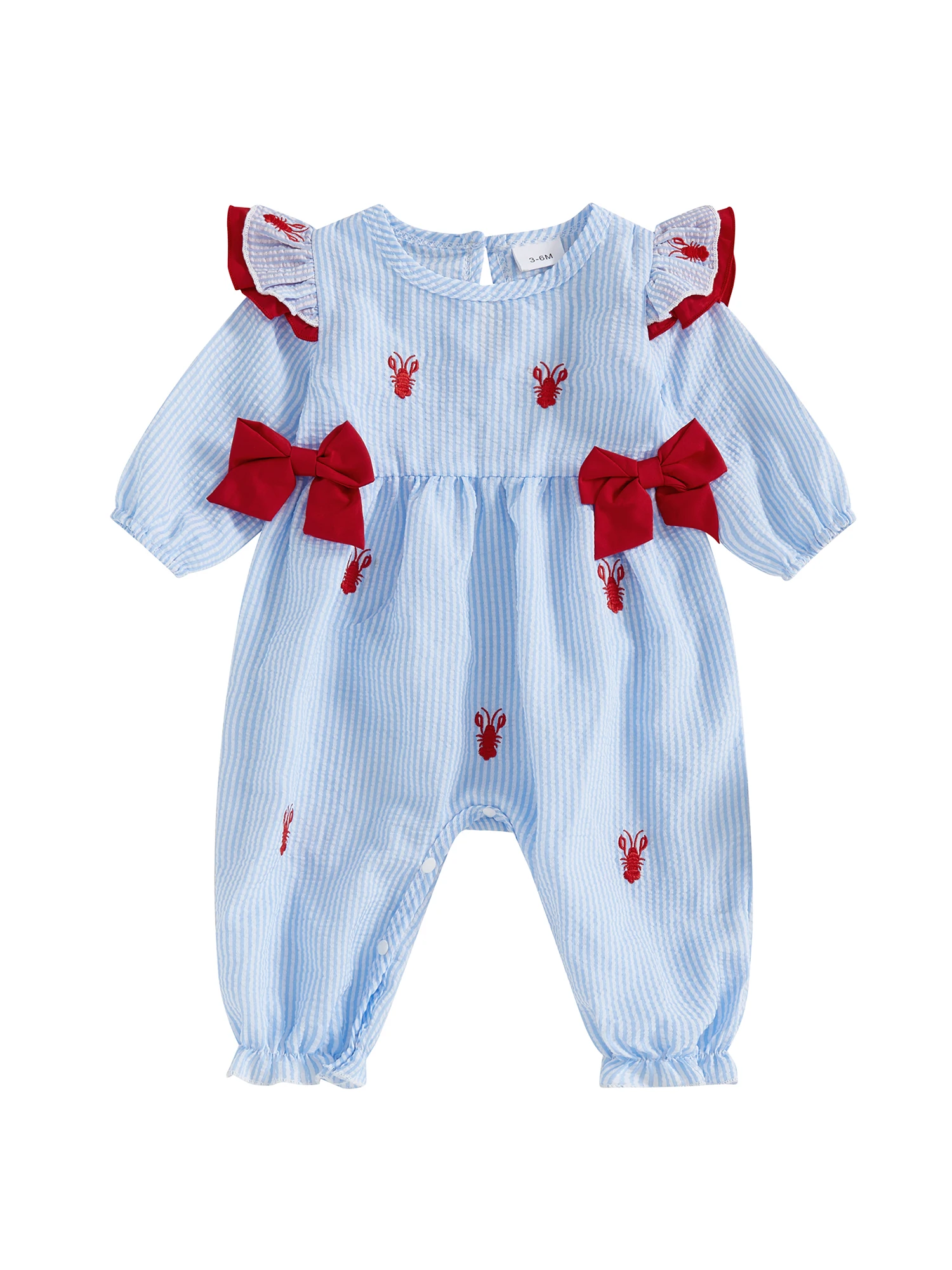 

Очаровательный осенний комбинезон для малышей, милый омар, аппликация, лента, круглый вырез, наряд с длинными рукавами и рисунком