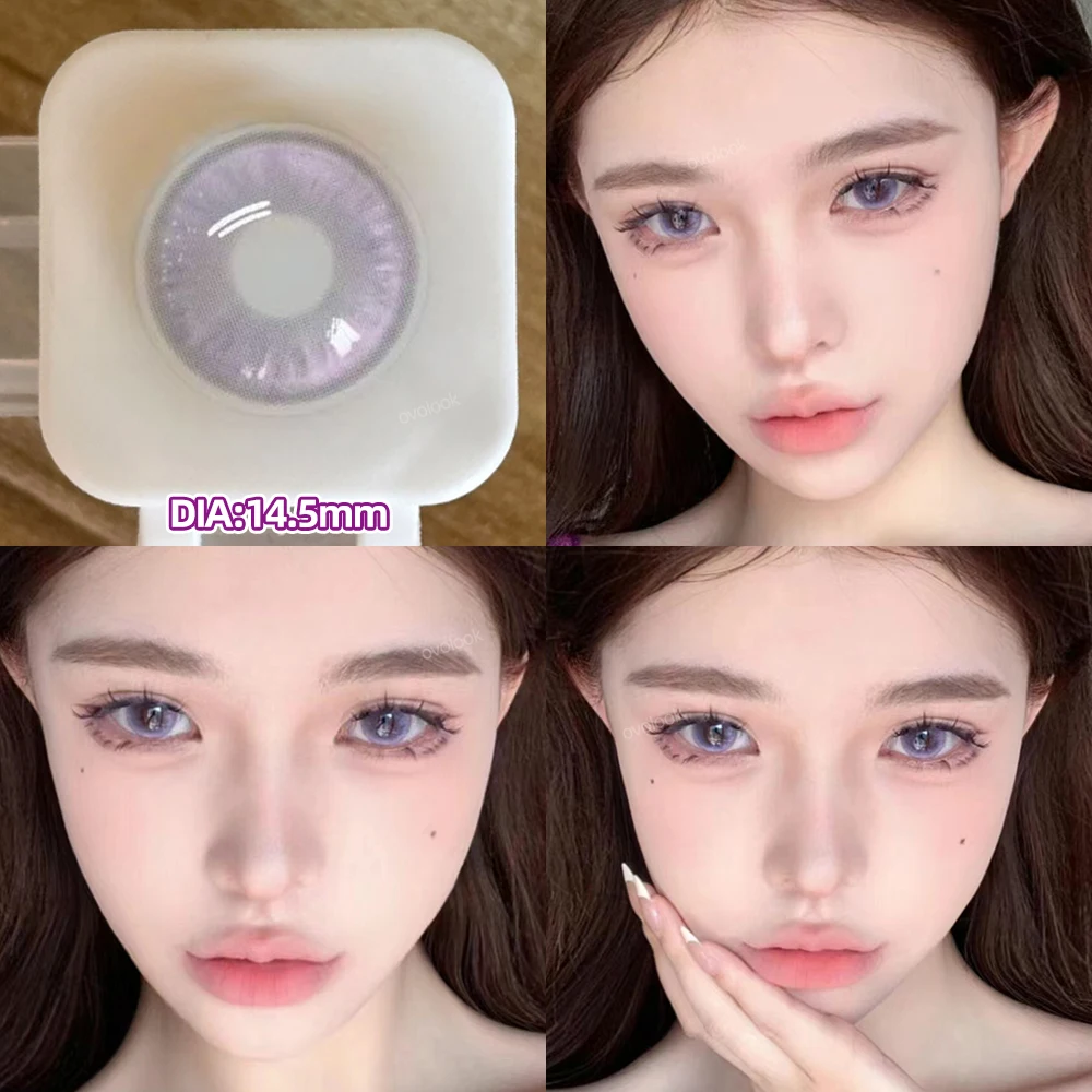 OVOLOOK-2pcs Prescription Colored Contact Lenses for Eyes Violet Lenses Beauty Pupils Myopia Eye Color Lenses Natural Blue Lens