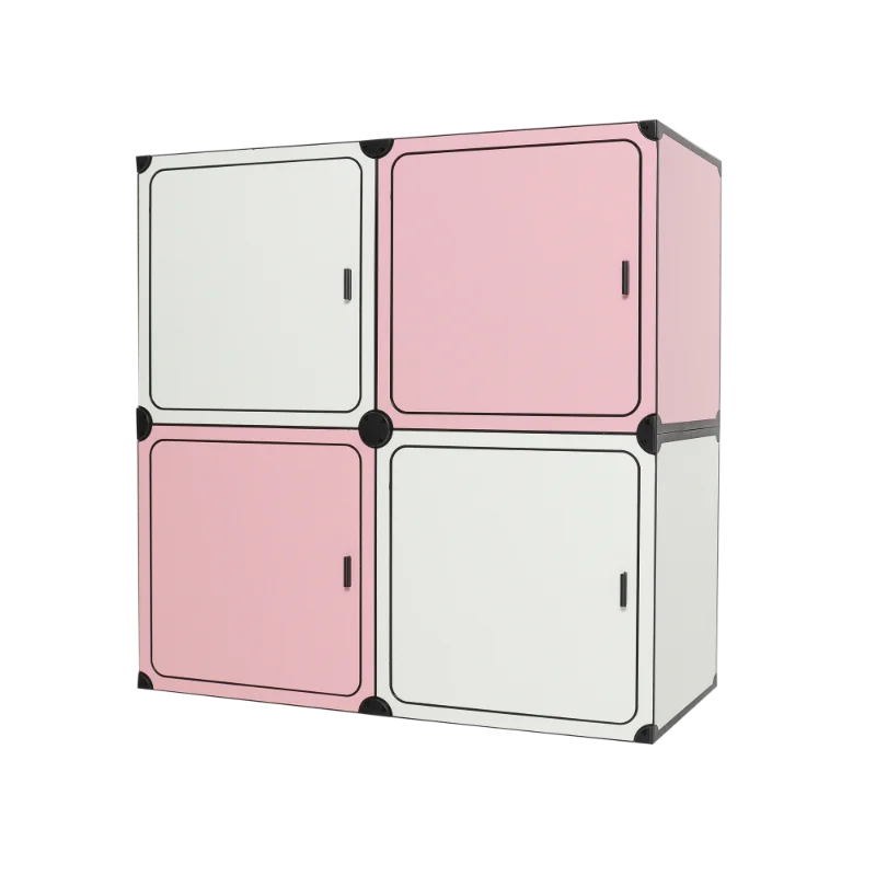 Wooden  Portable Cube Storage Organizer, White and Pink, 4 Cubes