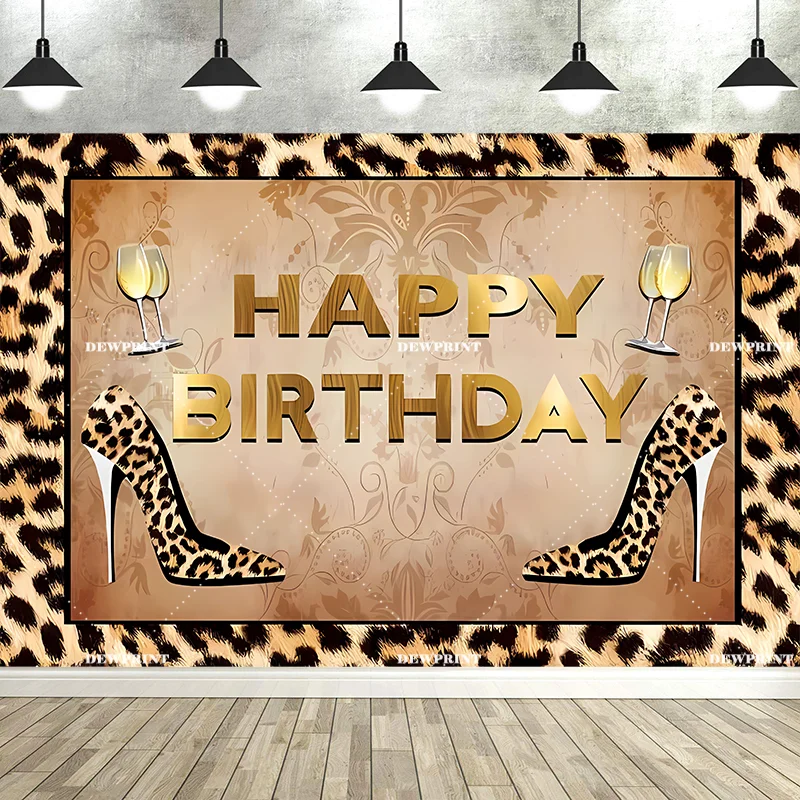 Happy Birthday Backdrop Leopard Golden Glitter Balloon Background for Woman Party Decoration Supplies Banner Photo Studio Props