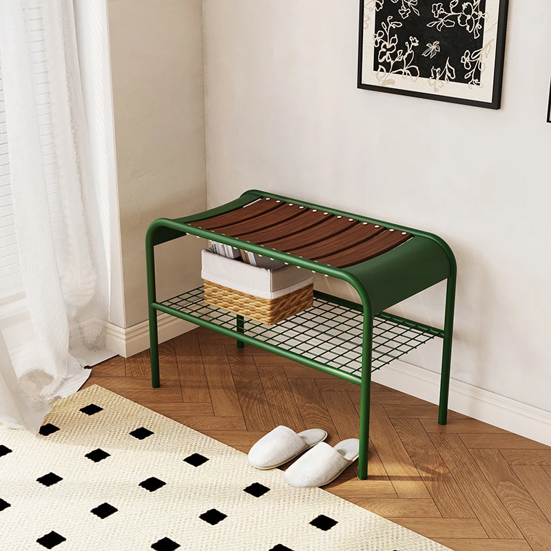 

Shoe changing stool Household home sitting shoe rack entry door wrought iron stainless steel shoe cabinet