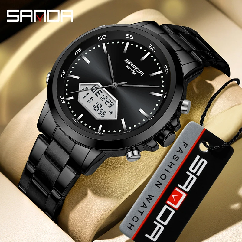 SANDA 3301Sport Watch Men Small Dial Boys Girls Students LED Digital Watches Military Waterproof Dual Display Wristwatch Relogio