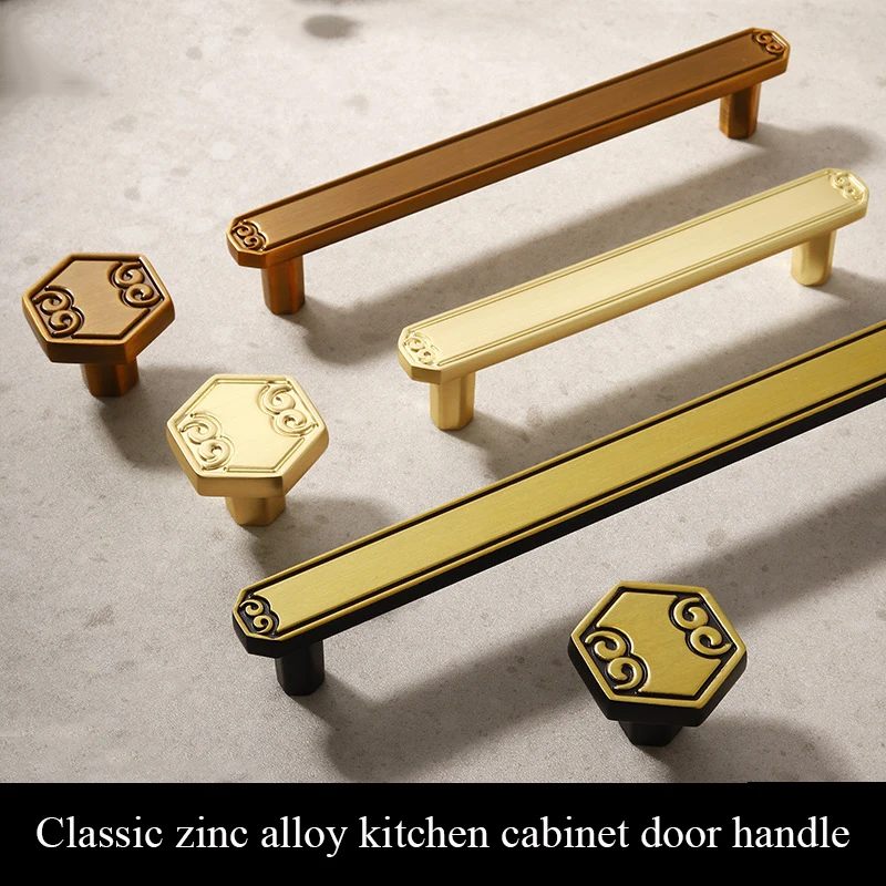 

New Chinese Style Furniture Handle Gold Kitchen Cabinet Drawer Single Hole Knobs Solid Zinc Alloy Cabinet Handles Wardrobe Pulls