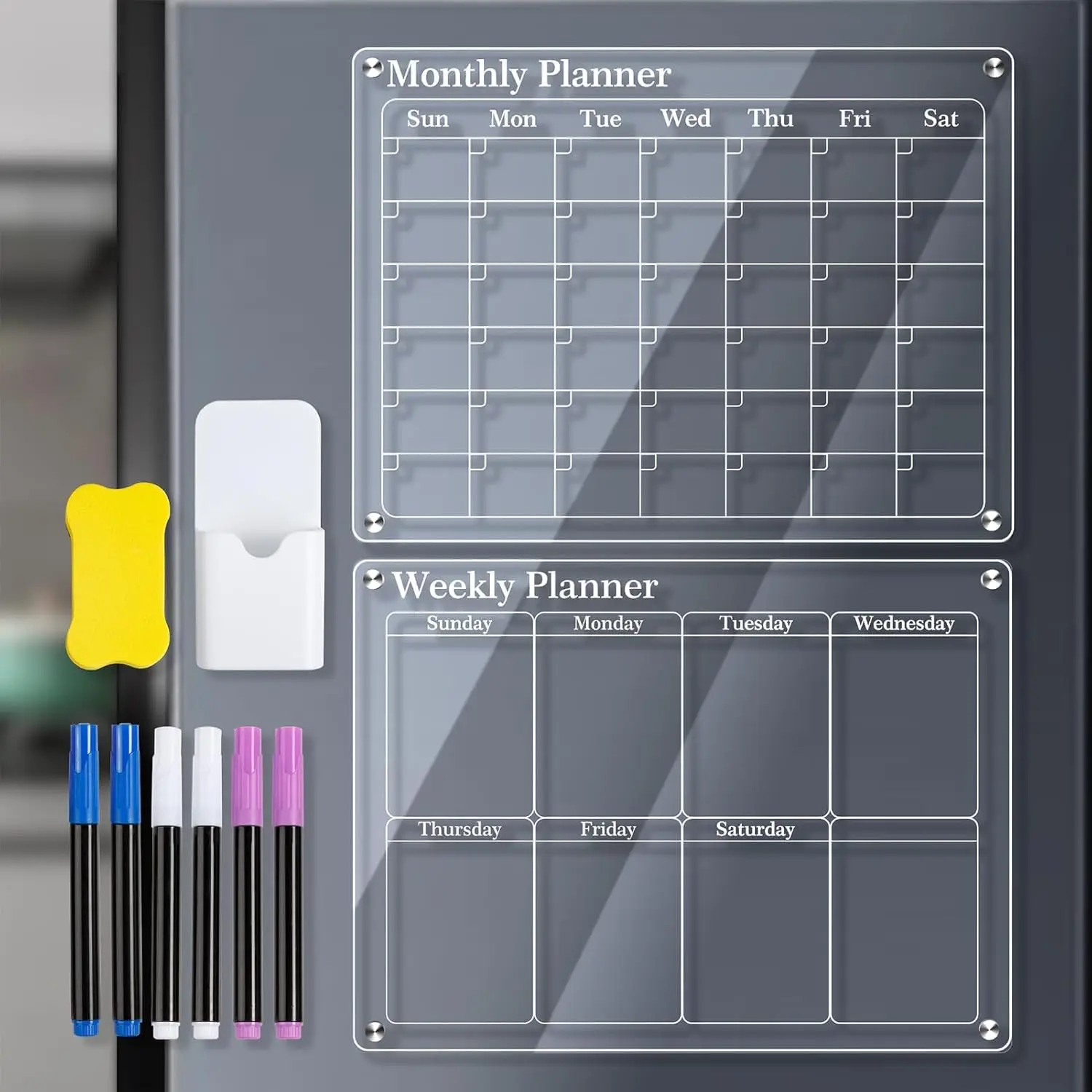 Calendario magnético transparente para nevera, planificador semanal de plan de comida, calendario de borrado en seco reutilizable para cocina, hogar y oficina