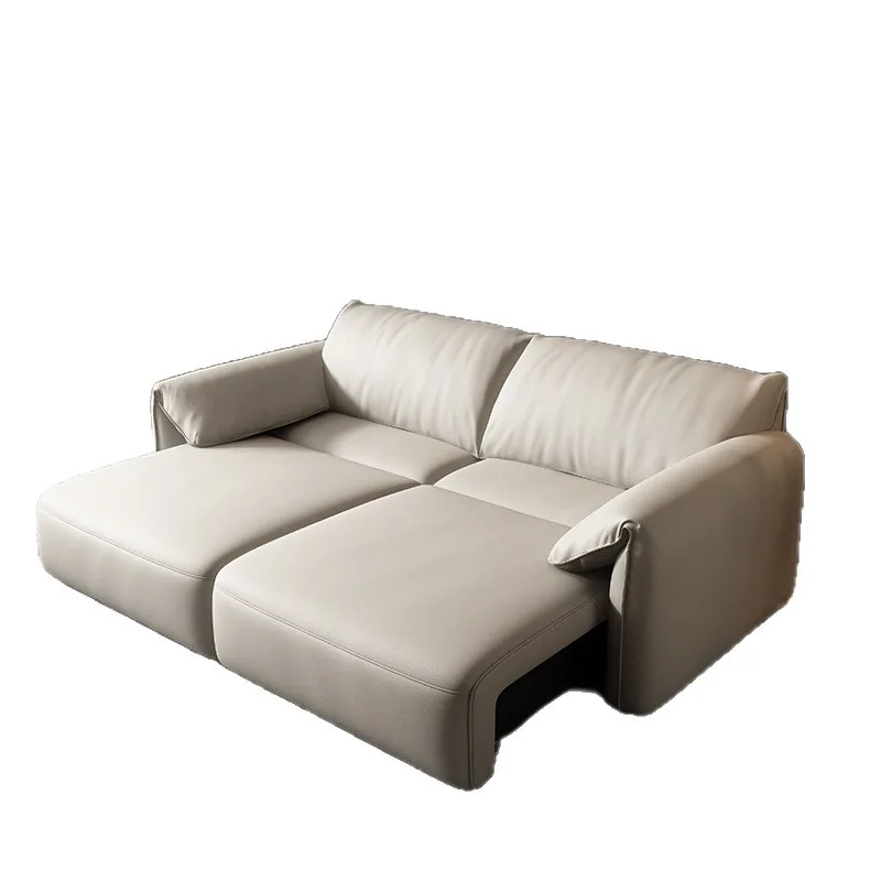 xj-Sofa Leather Electric Sofa Small Apartment Living Room Italian Minimalist Remote Control Electric Retractable*