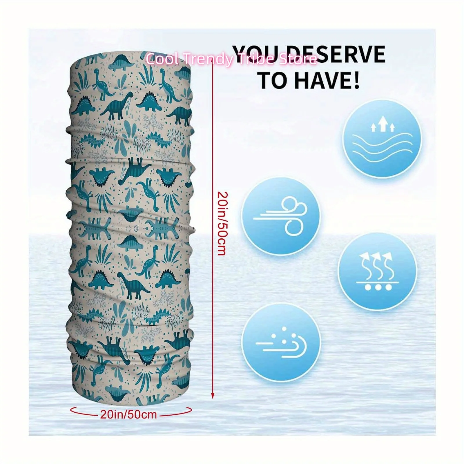 Dinosaur Pattern, Teal Color, Playful Design Multi Functional Print Scarf Men Women Unsix Mask Neck Mask Suitable Outdoor and He
