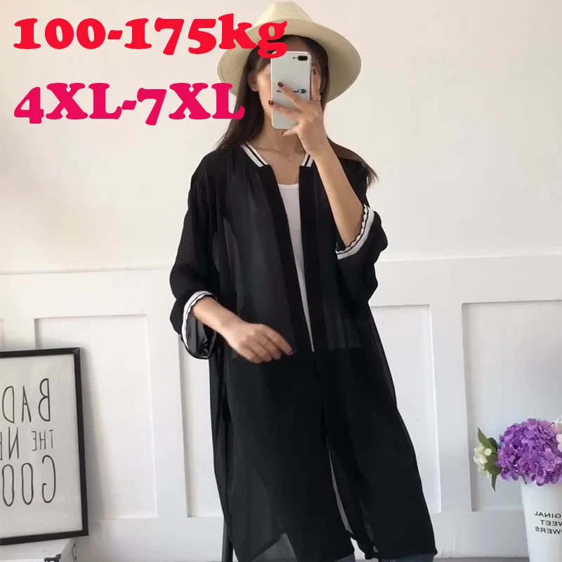 

Plus Big Size Women Clothing 4xl 5xl 6xl 7xl Extra Loose Big Size 100-175kg Women Chiffon Sunscreen Cardigans Dress Chest 170cm