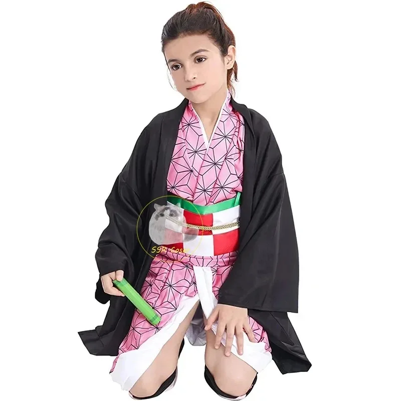 Anime Kamado Nezuko Strój Cosplay Demon Slayer Mundurek Cosplay Ubrania Kimono Peruka Rekwizyty Zestaw Kostium Halloween dla Dzieci Dorosłych