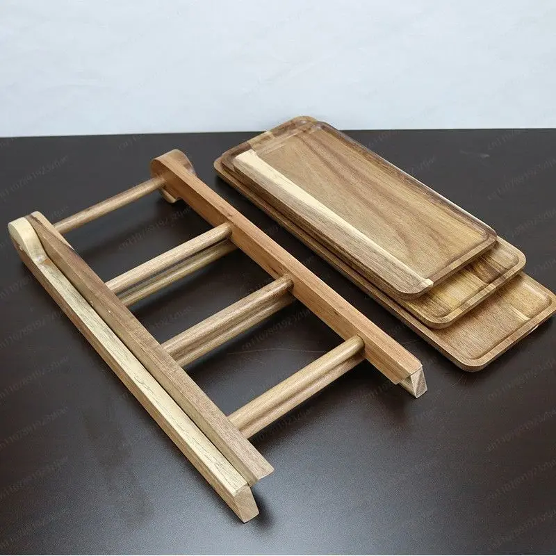 Acacia Wood 3-Tier Detachable Tray Stand, Hotpot Snack Fruit Plate Organizer, European Desktop Storage Rack