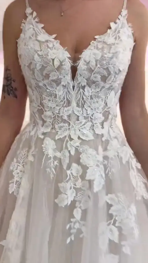 Sevintage 2025 زينة الدانتيل فستان الزفاف السباغيتي Strape تول ألف خط فستان زفاف مخصص رداء دي ماري